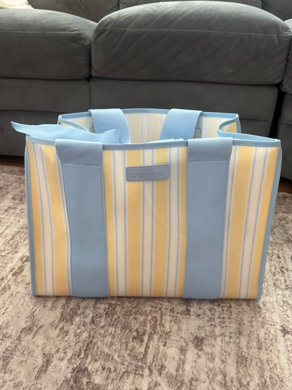 Case-Mate Blue & Yellow “Striped Cabana” Tote Organizer. NEW WITH TAGS